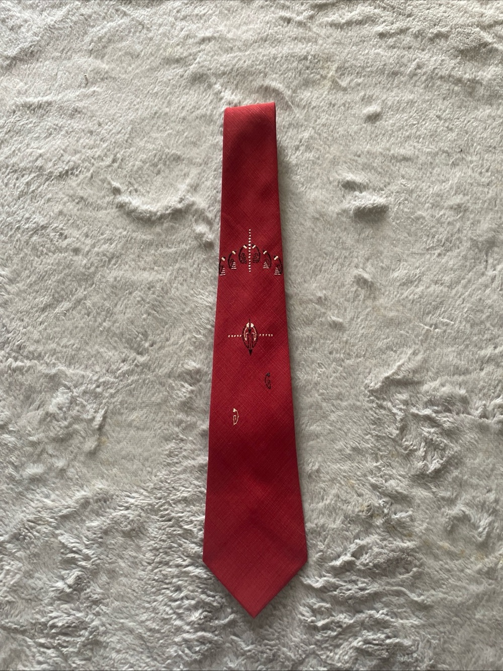 Vintage Red Silk Tie with Subtle Geometric Motif